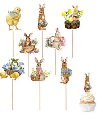 Teksome Easter Cupcake Toppers - Bunny Cake Topper Easter Cake Decorations 8pcs Bunny Easter Egg Cake Food Picks for Happy Easter Spring Theme Party Decorations - Buy Online on SooperMarket.com