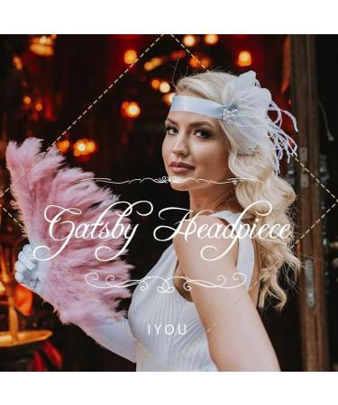 IYOU 1920s Feather Flapper Headpiece Pink Crystal Great Gatsby Headbands Rhinestone Tassel Prom Wedding Hair Accessories for Women - Buy Online on SooperMarket.com