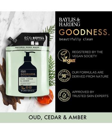 Baylis & Harding Goodness Oud Cedar & Amber Hand Wash 1 Litre Pouch Refill (Pack of 4) - Vegan Friendly 1 l (Pack of 4) Oud Cedar & Amber Refill - Buy Online on SooperMarket.com