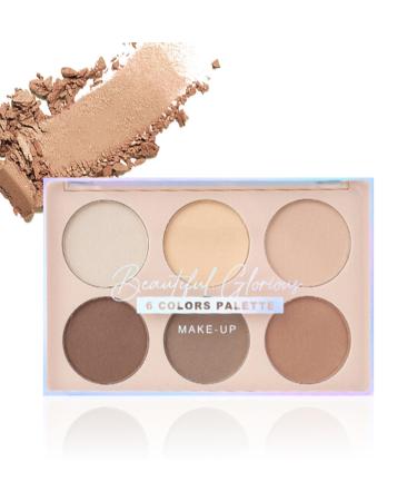 Contour Palette&Highlight Powder Contour Kit 6 Blendable Matte&Pearlescent Shades Makeup Palette Easy to Apply All-Day Wear Sculpts Shades Brightens Light/Medium Infused with For Bronzer/Highlighter