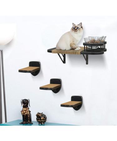 Cat Hammock & Wall Shelves with 3 Steps, Perches, and Food Shelf - Climbing, Scratching Post, and Plush Covered Steps for Indoor Cats - Black - Buy Online on SooperMarket.com