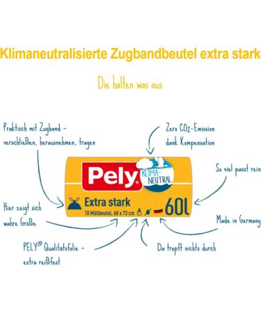 Buy Pely Pull Tape Garbage Bags - Extra Strong Climate-Neutralized Yellow (4 x 10 pcs) - Ideal for 60L Residual Waste Disposal | International Shipping - Buy Online on SooperMarket.com