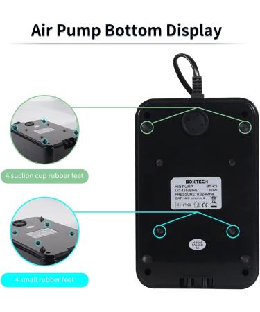 Boxtech Adjustable Aquarium Air Pump - Quiet Low Vibration 2 Air Outlets - 8W Oxygen Pump for Aquariums - Buy Online on SooperMarket.com