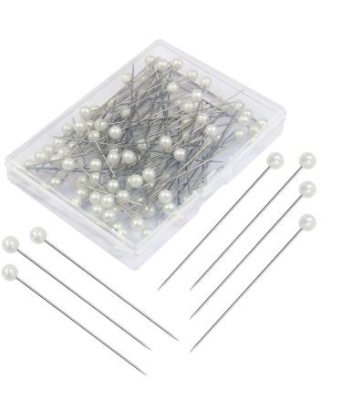 100 Pieces Corsage Boutonniere Pins  Floral Pins  Bouquet Pins  Round Ball Pearl Head Straight Pins for DIY Crafts Jewelry Making Sewing Wedding Flower Decorations (100 Pieces with 1 Box) 100 Pieces Round Ball Pearl Head