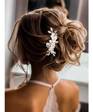 Casdre Flower Bride Wedding Hair Comb Silver Leaf Bridal Hair Piece Pearl Hair Accessories for Women and Girls