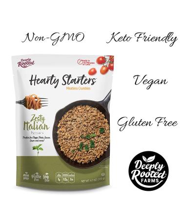 Deeply Rooted Hearty Starters Zesty Italian Meatless Crumbles - Plant-Based High Protein Vegan Non-GMO Clean Allergen Gluten Free Keto - 4.7 oz - Perfect for Pizza & Pastas - Buy Online on SooperMarket.com