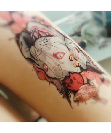 Oottati 2 Sheets Waterproof Temporary Tattoo Stickers - Pink Japanese Mask & Canadian Hairless Cat Skull Design for Arm, Thigh, Leg - Perfect for Leg, Back, Thigh - Buy Online on SooperMarket.com
