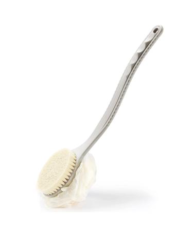 Shower Body Brush with Bristles and Loofah,Back Scrubber Bath Mesh Sponge with Curved Long Handle for Skin Exfoliating Bath, Massage Bristles Suitable for Wet or Dry, Men and Women (Grey)