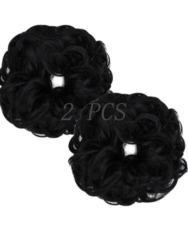 OMGREAT 2PCS Thick Updo Messy Hair Buns Curly Wavy Ponytail Extensions Hairpieces juva bun Hair Scrunchies for Women Girls Color Dark Black 2 PCS 1# Dark Black