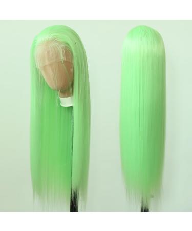 Light Green Synthetic Lace Front Wig - Long Straight Heat Resistant Fiber Hair - Pre Plucked Natural Hairline - for Cosplay and Daily Wear - Buy Online on SooperMarket.com