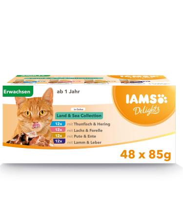 IAMS Delights Land & Sea Collection wet cat food in jelly 48 x 85 g in jelly 85 g (pack of 48)
