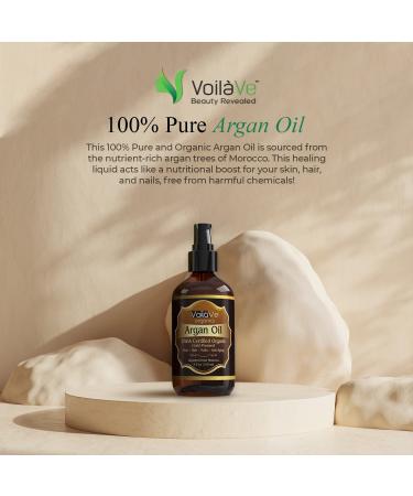 VoilaVe Organic Moroccan Argan Oil - Cold Pressed for Skin, Nails, Hair Growth - Anti-Aging Moisturizer with Vitamin E - 4 fl oz - Buy Online on SooperMarket.com