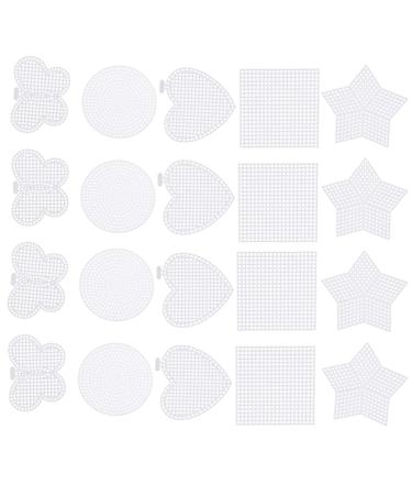 EXCEART 50 Pcs Clear Plastic Mesh Canvas Plastic Sheets Needlepoint Embroidery Canvas for Cross Stitch Art Craft Heart Square Pentagram Round Butterfly