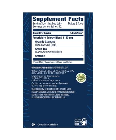 Celestial Seasonings Energy Guayusa & Green Tea with Spearmint - 12 Tea Bags (0.7 oz) - Buy Online on SooperMarket.com