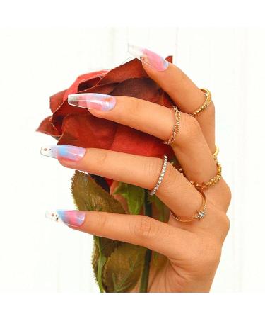 Sethexy Long Purple Ballerina Nails | Bling Coffin Gradient Acrylic Tips | 24 St Glossy Sparkle Fingernails for Women and Girls - Buy Online on SooperMarket.com
