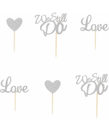 Arthsdite 24Pcs We Still Do Cupcake Toppers Glitter Love Heart Marriage Anniversary Cupcake Picks Bridal Shower Wedding Engagement Birthday Cake Decorations Supplies - Silver Glitter Silver Cupcake Toppers - Buy Online on SooperMarket.com