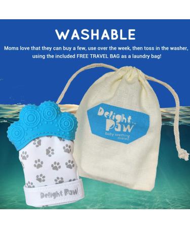 Delight Paw Baby Teething Mitten | Self-Soothing Pain Relief for Babies Over 3 Months | BPA-Free | Mom Designed | Includes Hygienic Travel Bag | 2 Pack Bubbly Blue - Buy Online on SooperMarket.com