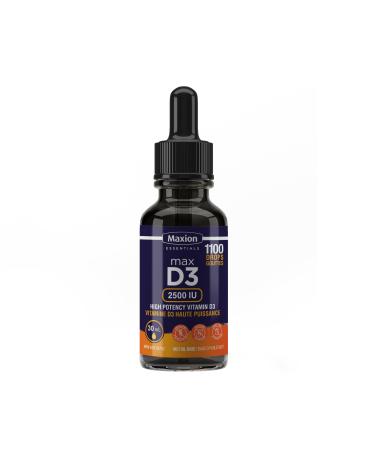 Maxion Vitamin D3 Liquid Drops 2500 IU 1100 Drops Helps with the Development of Bones and Teeth and to Support the Immune System No Preservatives Non-GMO Allergy-friendly 30 mL