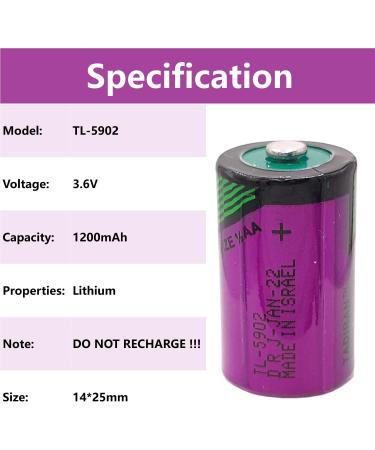 Buy TL-5902 1200mAh 1/2 AA 3.6V Non-Rechargeable Battery - Compatible with Tadiran TL-5902/S & ER14250 - Fast International Shipping - Buy Online on SooperMarket.com