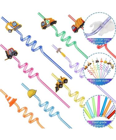 Reusable Construction Theme Birthday Party Straws Construction Theme Plastic Curly Drinking Straws Silly Straws for Kids Tractor Birthday Supplies Party Favors with 2 Pcs Cleaning Brushes(16 Pcs) Construction-2 - Buy Online on SooperMarket.com