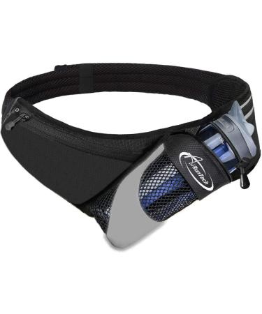 AiRunTech Upgraded No Bounce Hydration Belt Can be Cut to Size Design Strap for Any Hips for Men Women Running Belt with Water Bottle Holder with Large Pocket Fits Most Smartphones Without Bottle Hydration Belt(BK)
