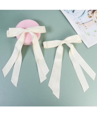 2 Pack Hair Bows for Women Beige Bow Hair Clips French Barrette with Long Silky Satin Hair Ribbons for Women Girls(Beige) - Buy Online on SooperMarket.com
