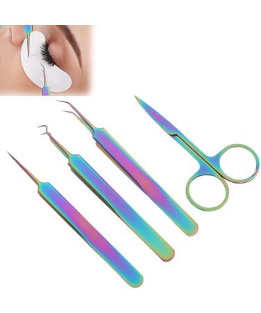 4-Piece Stainless Steel Nail Art Tool Set - Curved & Straight Tweezers Nail Scissors Rhinestone Picker for Eyelash Extensions - Buy Online on SooperMarket.com