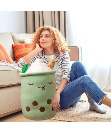 HPORY Bubble Tea Plush Pillow - Cute Boba Milk Tea Cup Toy with Strawberries - Soft Stuffed Throw Pillow for Kids - Green 35cm - Buy Online on SooperMarket.com