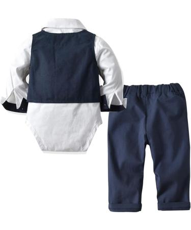 Volunboy Baby Boys Gentleman Suit 4 PCS Set | Toddler Formal Waistcoat Outfit with Shirts, Vest, and Bow Tie | 18-24 Months Navy White - Buy Online on SooperMarket.com