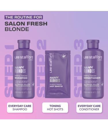 Lee Stafford Purple Toning Hair Treatments - Violet Shampoo for Bleach Blondes 4 x 15ml Hot Shots | Ideal for Highlighted & Naturally Blonde Hair - Buy Online on SooperMarket.com