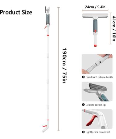 RRRYYYZZ 75'' Spray Window Squeegee for Home with 4-Section Extension Pole 4 in 1 Shower Squeeze for Glass Door and Tile Shower Squeegee for Tile Shower Walls with Sewage Collector and 5 Pads - Buy Online on SooperMarket.com