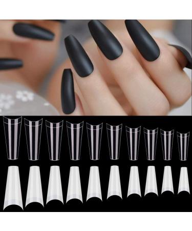 No lifting 1000PCs c/u curved long coffin form incorrect nail tips 10 sizes half cover ballerina fake nail tips artificial fingertips for nail studio DIY Mani-Pedi Nail Art Design C curved coffin form