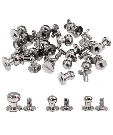 ACTENLY Chicago Screws Round Head Button Stud Slotted Screws Nail Rivet Leather Rivets Craft Belt for DIY Craft Leather Craft Repairs Decoration (Silver)