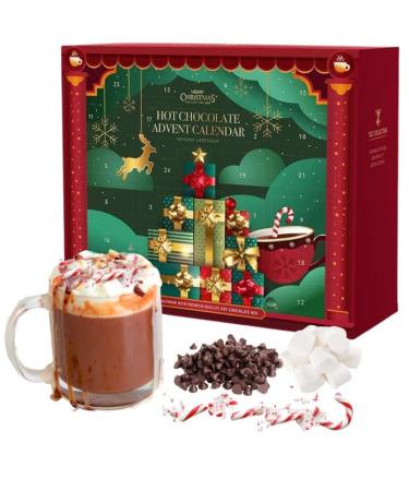 Hot Chocolate Advent Calendar 2023 Christmas | 24 Days Hot Chocolate Gift Set Selection With Mini Marshmallows For Hot Chocolate | Candy Canes | Chocolate Drops | 12 Flavours Hot Chocolate Gift Sets