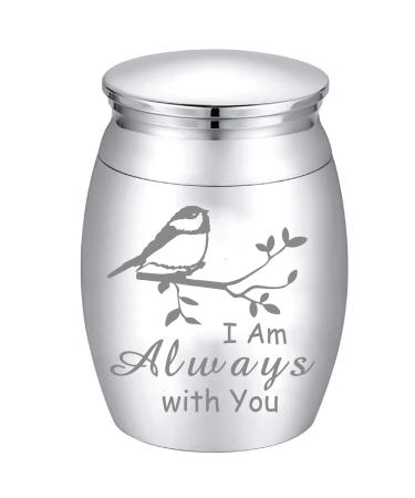 CREATCABIN Small Keepsake Urns Memorial Ashes Mini Cremation Urns Miniature Burial Funeral Urns Container Jar for Sharing Ashes 1.18x1.57inch Sliver-I Am Always With You Bird