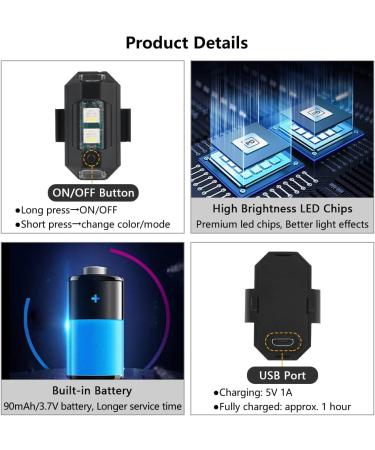 LECART 6 Pcs Rechargeable LED Aircraft Strobe Lights | 7 Colors Anti Collision Light for Motorcycle, Car, E-Bike, Drone, RC Boat, Bicycle - Buy Online on SooperMarket.com