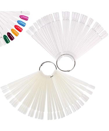 100PCs Nail Art Tips Sticks Fan -shaped nail color display panel nail pattern sticks nail polish display tools with a metal ring for nail studio and beginners