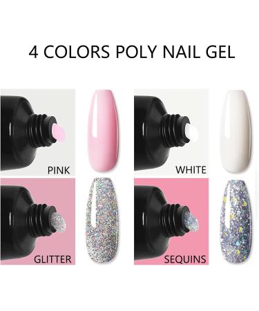 Poly Nail Gel Kit 4 Colors with Slip Solution | Glitter Builder Gel Nail Extension Set for Beginners | French Manicure Gift 4 Colors- Set B - Buy Online on SooperMarket.com