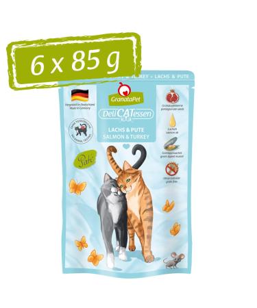 Granapet Delicatessen Salmon & Pute wet food for cats cat food for gourmets food without grain & without sugar additives 6 x 85 g salmon & turkey 85 g (6 Pack)