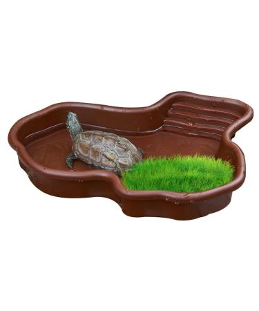 tongfeng Large Snake Water Bowl - Reptile Bathing Pool With Ramp And Basking Platform - Aquarium Ornament For Turtle Bearded Dragon Gecko For Backyard Balcony Yard No Drainage