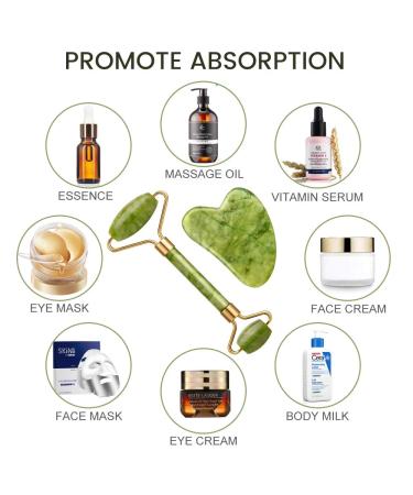 EMOCCI Jade Roller and Gua Sha Set - Facial Beauty Tools Kit for Anti-Aging and Muscle Relaxation - 100% Real Jade - Gift Box Included (Green) - Buy Online on SooperMarket.com