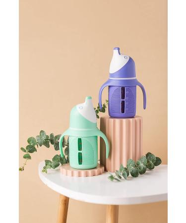 Glass Sippy Cup Set for Toddlers - 5oz - Spill-Proof Silicone Straw - Mint Green & Indigo Purple - BPA-Free - Buy Online on SooperMarket.com