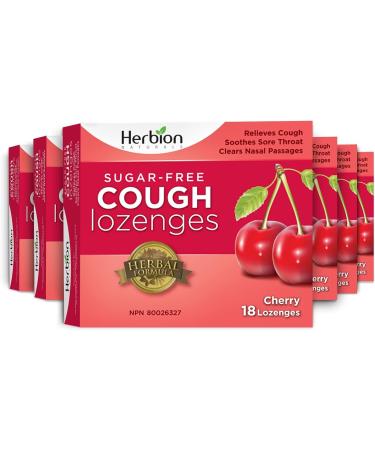 Herbion Natural Sugar Free Cough Lozenges Cherry Flavor | Cough Suppressant | Sore Throat Relief | Pack of 6 |