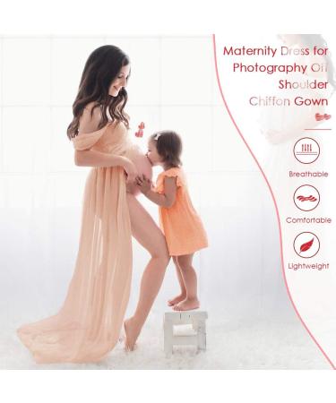 FEOYA Maxi Maternity Dress - Orange Chiffon Lace Strapless Gown for Pregnancy Photography - Buy Online on SooperMarket.com
