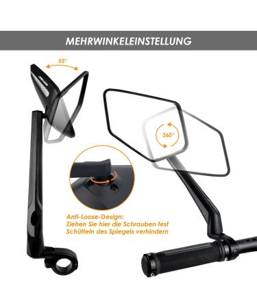 Arkham Extra Large Bicycle Mirror - 360 Swivel Shatterproof & Durable - Universal Fit for E-Bikes & Standard Bikes (Left Handlebar 21-25.4mm) - Buy Online on SooperMarket.com