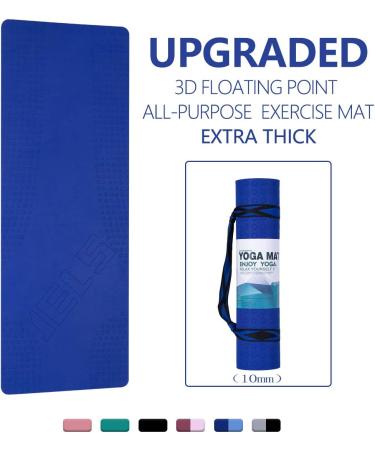JELS Extra Thick 10MM Yoga Mat - Ergonomic 3D Non Slip Design - SGS Certified TPE Material - For Men and Women - Includes Carrying Strap - Ideal for Yoga, Pilates, and Floor Workouts - 72x26 - Blue - Buy Online on SooperMarket.com