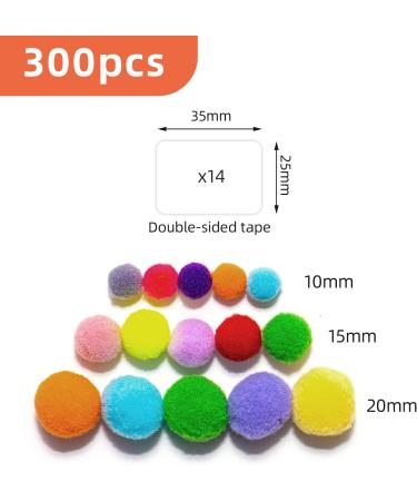 300Pcs Multi-Colored Pom Poms with Double Sided Tabs | Soft & Fluffy Puff Balls 10-20mm for Kids DIY Crafts - Buy Online on SooperMarket.com