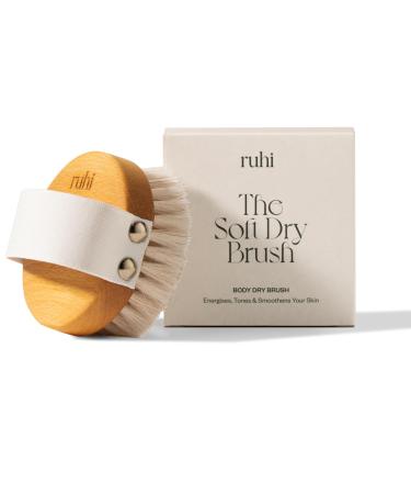 Ruhi body brush/dry brush soft 100% natural bristles/manufactured in Germany FSC-certified beech wood & plastic-free for dry brush Massage (Dry Brush) lymphatic drainage against cellulite brown 1 piece (1 Pack)