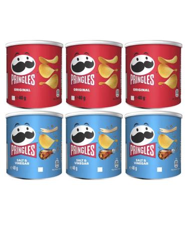 Snack Variety Bundle Containing Pringles Original Crisps Tub 40g x3 & Pringles Salt & Vinegar Tub 40g x3 (6 Pack)