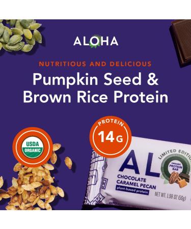 ALOHA Organic Plant Based Protein Bars | Chocolate Caramel Pecan | 12 Count  1.98oz Bars | Vegan  Low Sugar  Gluten Free  Paleo Friendly  Low Carb  Non-GMO  Stevia Free  Soy Free  No Sugar Alcohol Sweeteners - Buy Online on SooperMarket.com